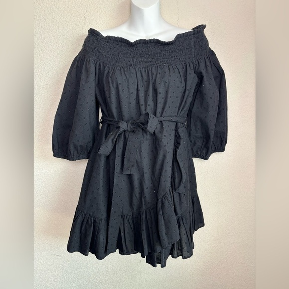 Revolve Tularosa Maida Black Ruffle Off the Shoulder Tie Waist Mini Dres… - Picture 2 of 8